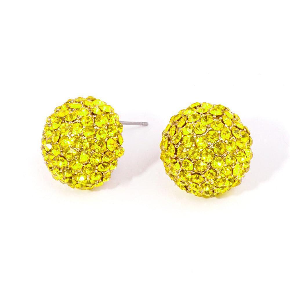 Yellow Rhinestone Embellished Dome Stud Evening Earrings - Jewelry Store by Erik Rayo