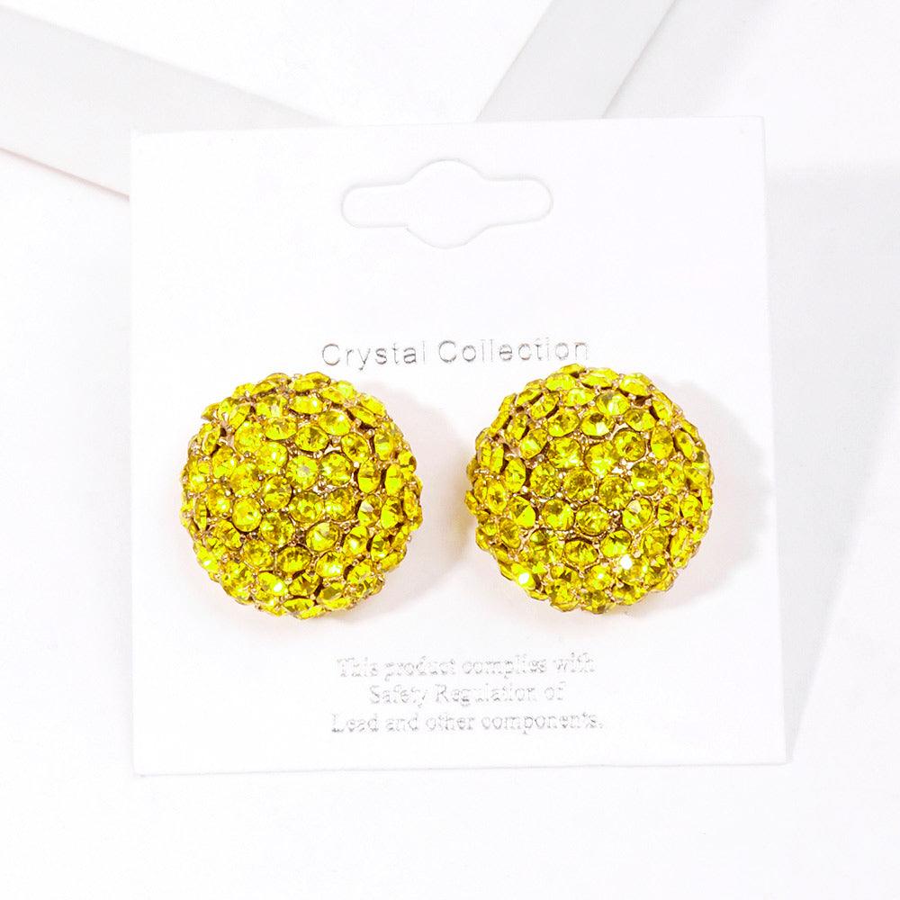 Yellow Rhinestone Embellished Dome Stud Evening Earrings