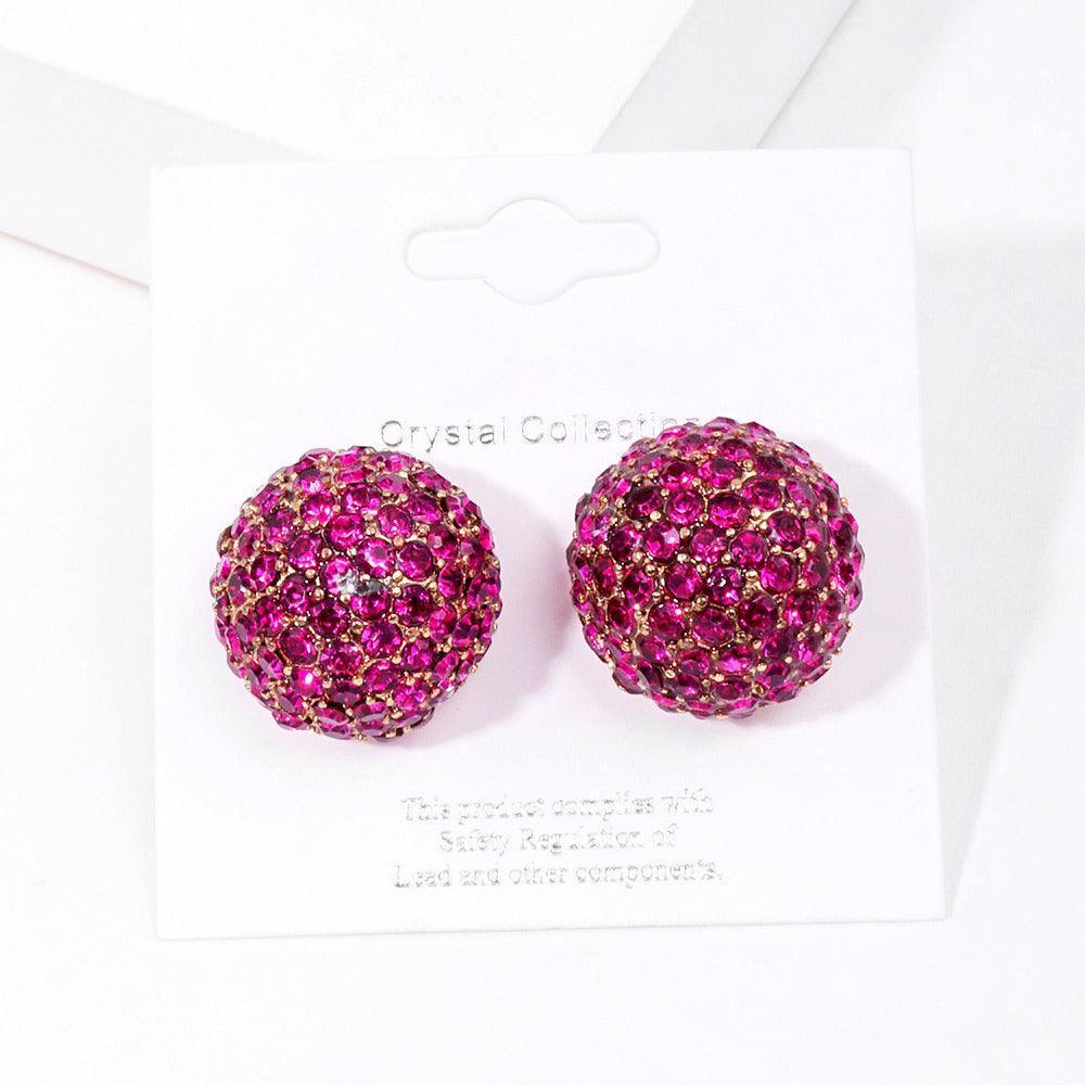 Fuchsia Rhinestone Embellished Dome Stud Evening Earrings - Jewelry Store by Erik Rayo
