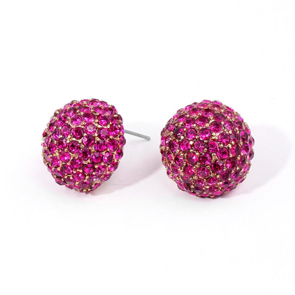 Fuchsia Rhinestone Embellished Dome Stud Evening Earrings - Jewelry Store by Erik Rayo
