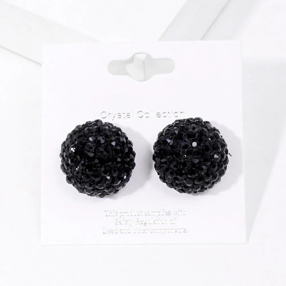 Black Rhinestone Embellished Dome Stud Evening Earrings - Jewelry Store by Erik Rayo