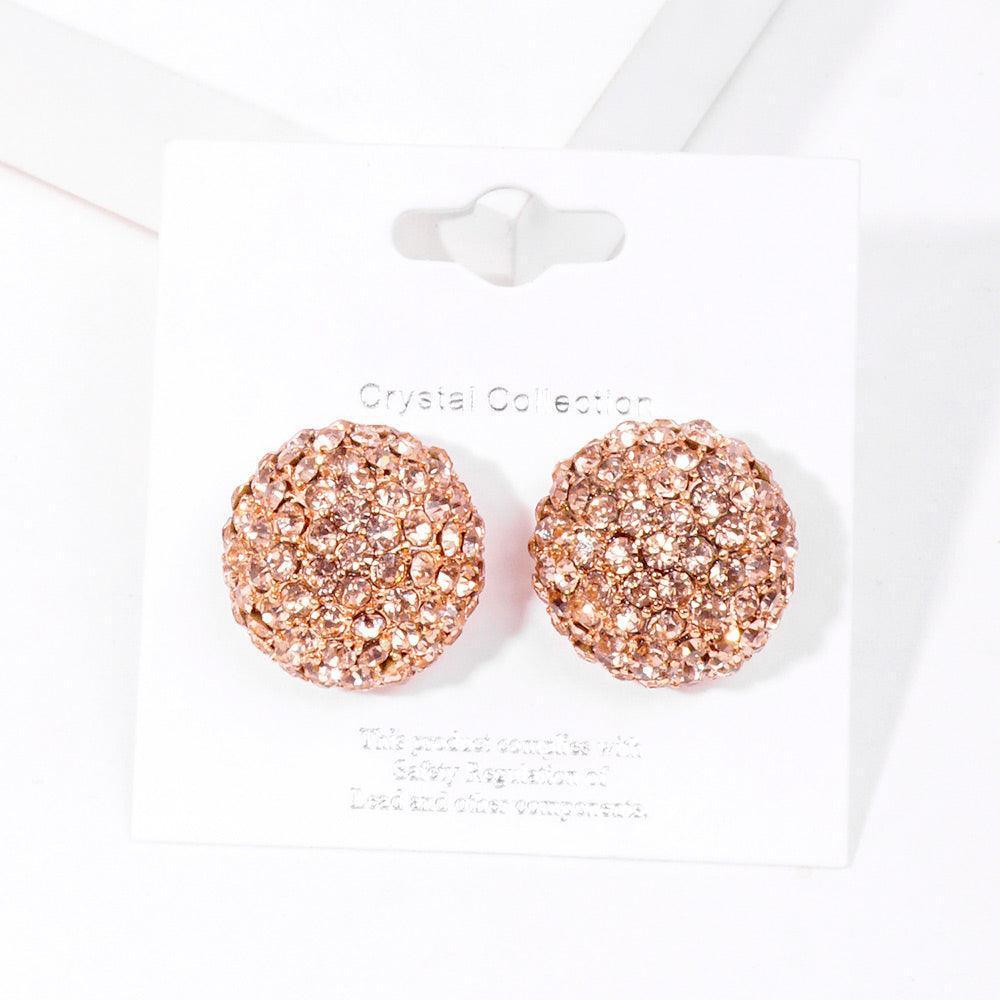 Pink Rhinestone Embellished Dome Stud Evening Earrings - Jewelry Store by Erik Rayo