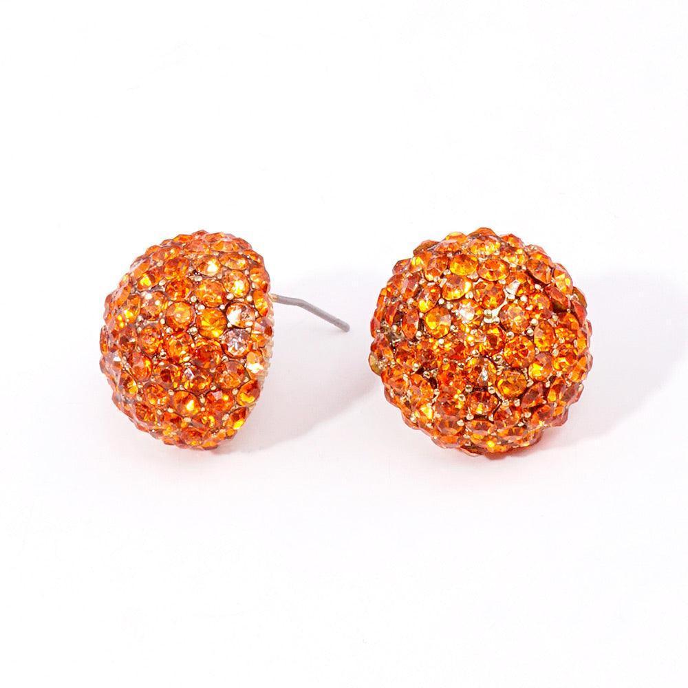 Orange Rhinestone Embellished Dome Stud Evening Earrings - Jewelry Store by Erik Rayo
