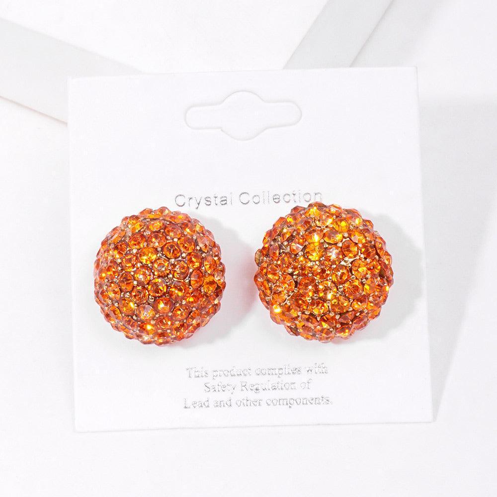 Orange Rhinestone Embellished Dome Stud Evening Earrings - Jewelry Store by Erik Rayo