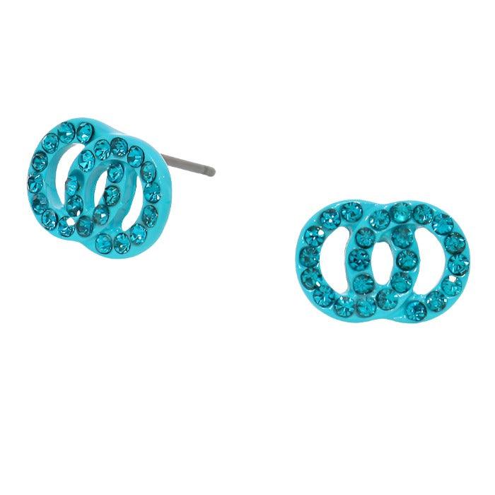 Blue Rhinestone Embellished Double Open Circle Link Stud Earrings