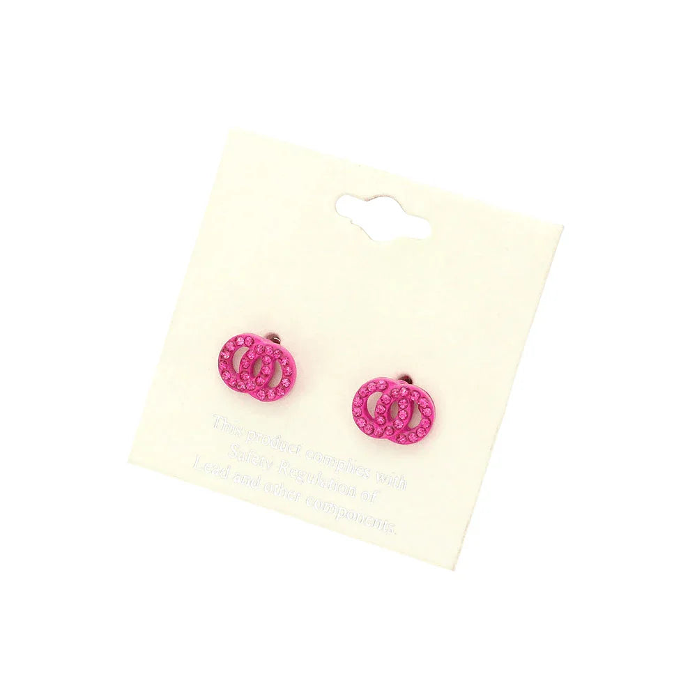 Fuchsia Rhinestone Embellished Double Open Circle Link Stud Earrings - Jewelry Store by Erik Rayo