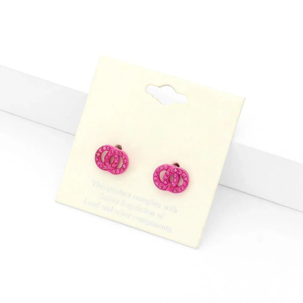 Fuchsia Rhinestone Embellished Double Open Circle Link Stud Earrings - Jewelry Store by Erik Rayo