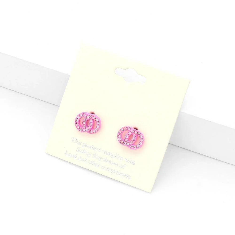 Rhinestone Embellished Double Open Circle Link Stud Earrings - Jewelry Store by Erik Rayo