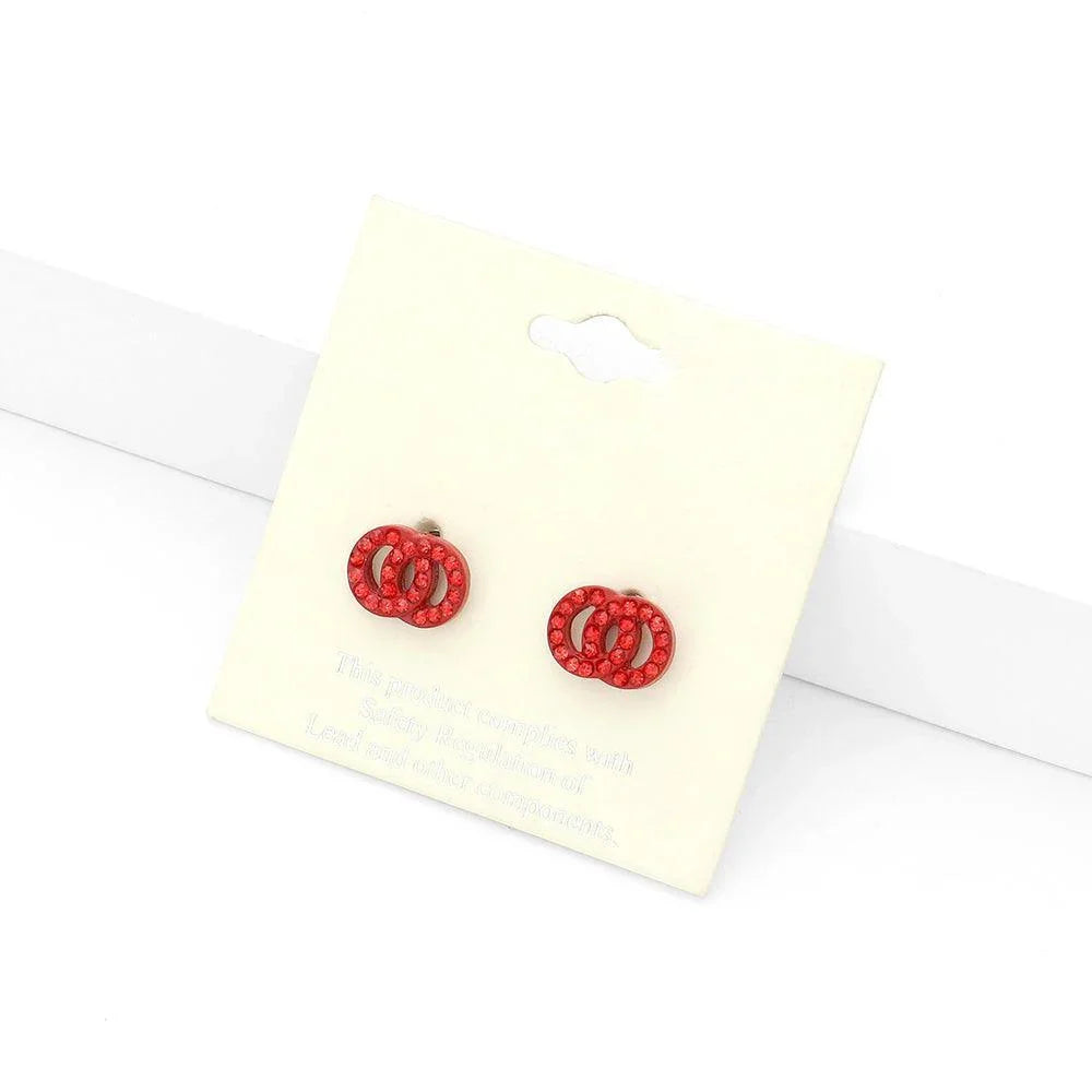 Rhinestone Embellished Double Open Circle Link Stud Earrings - Jewelry Store by Erik Rayo