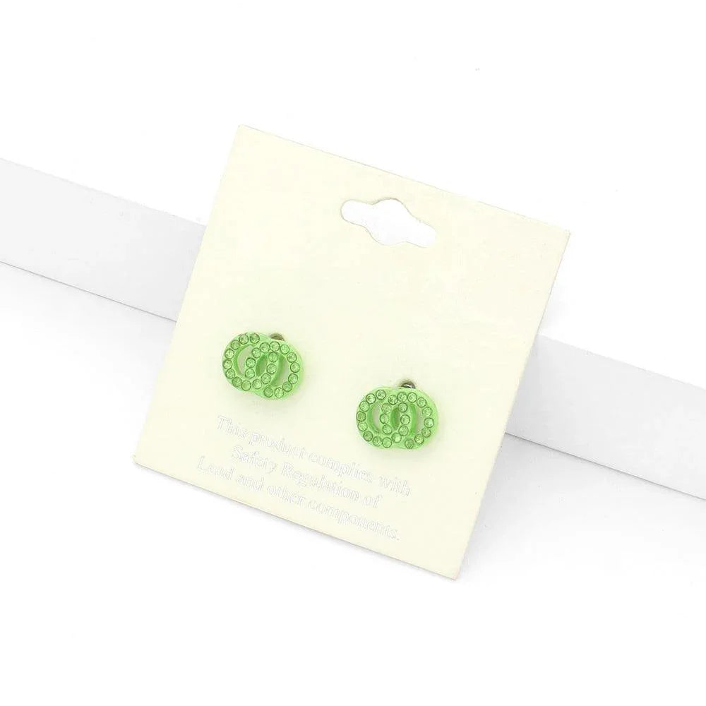 Rhinestone Embellished Double Open Circle Link Stud Earrings - Jewelry Store by Erik Rayo