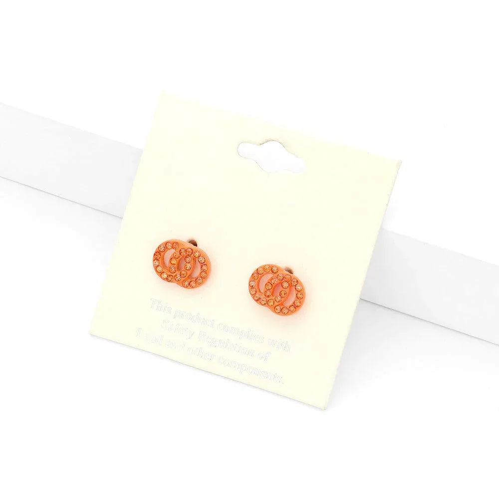 Orange Rhinestone Embellished Double Open Circle Link Stud Earrings - Jewelry Store by Erik Rayo