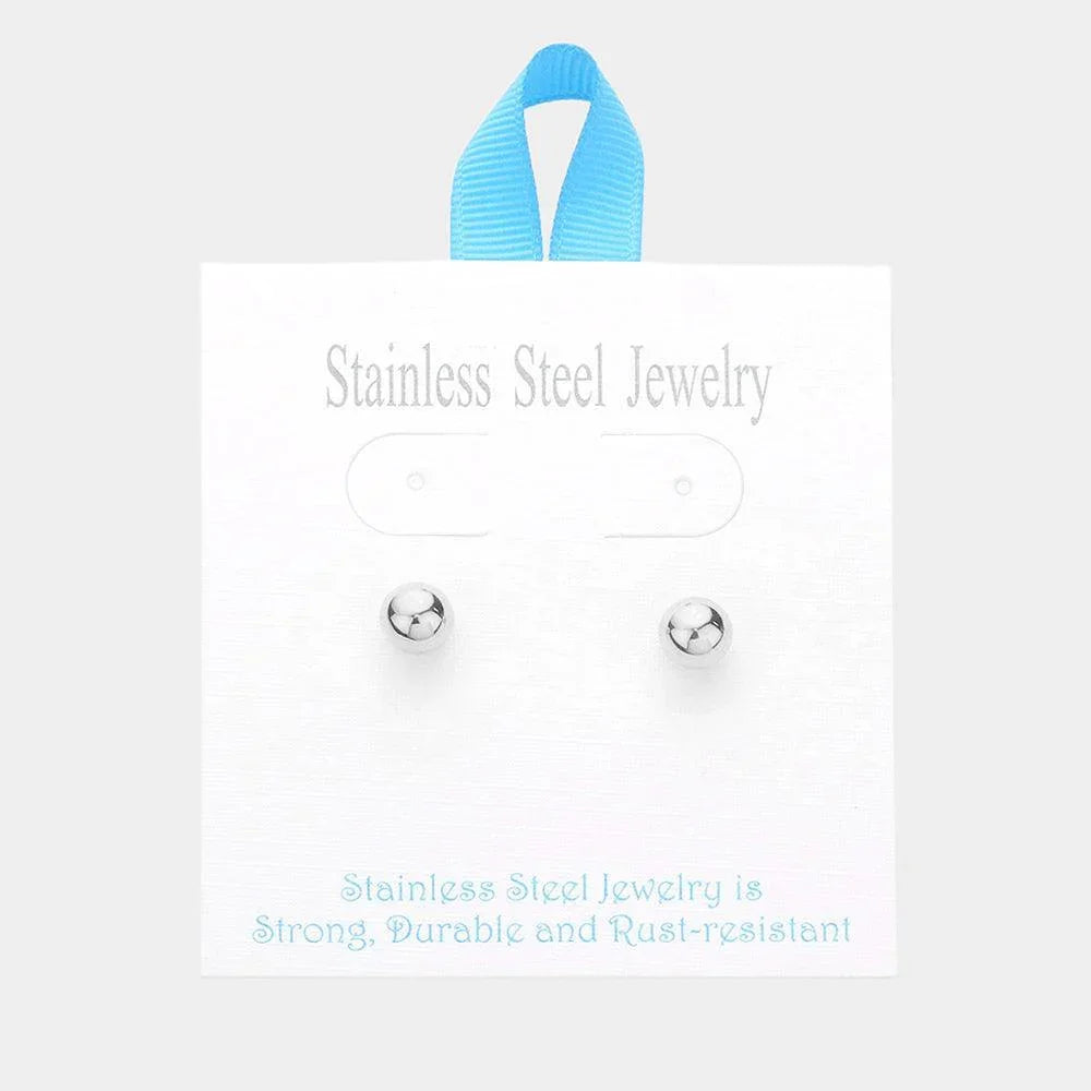 Stainless Steel 0.3 Inch Metal Ball Stud Earrings - Jewelry Store by Erik Rayo