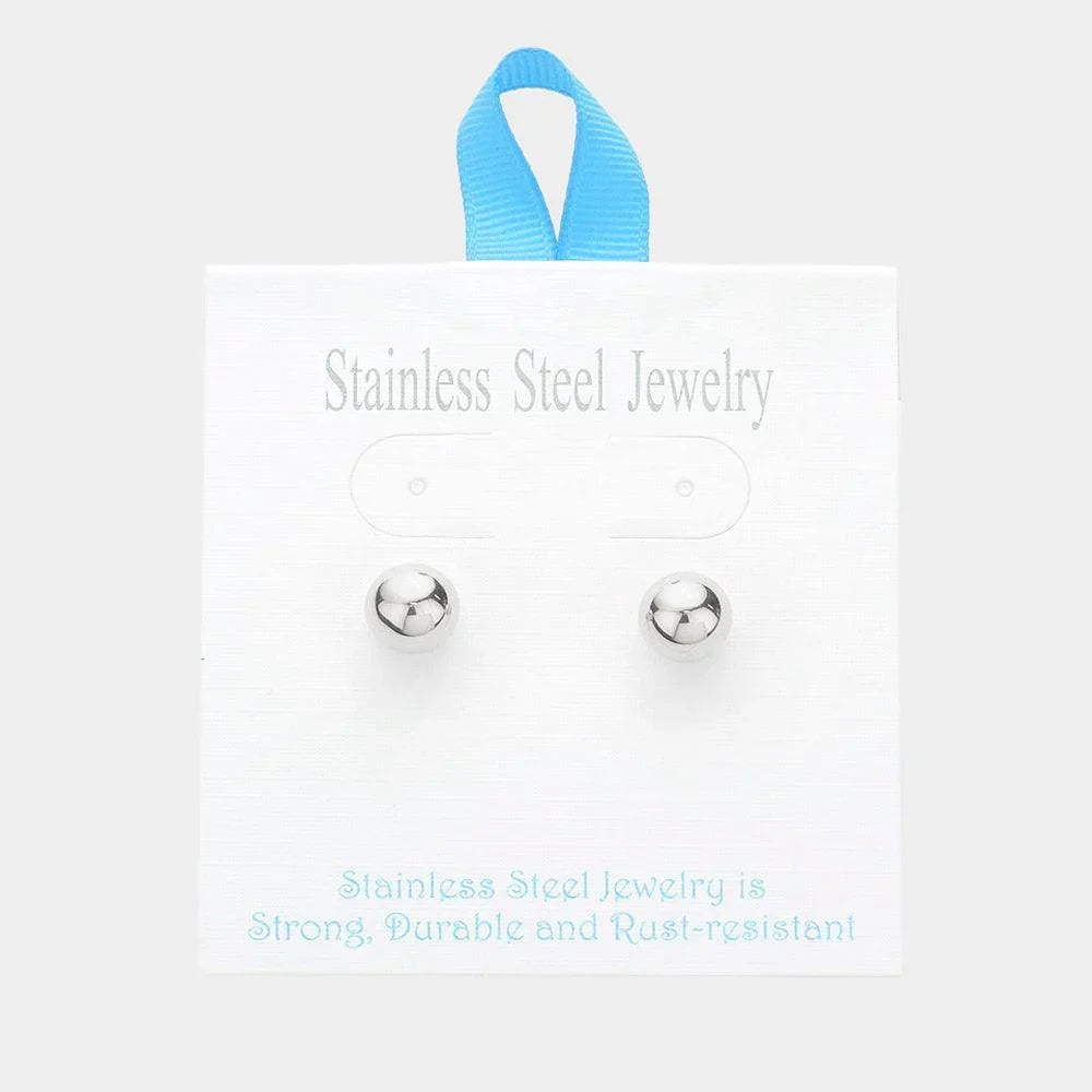 Stainless Steel 0.4 Inch Metal Ball Stud Earrings - Jewelry Store by Erik Rayo