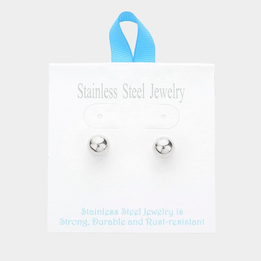 Stainless Steel 0.4 Inch Metal Ball Stud Earrings