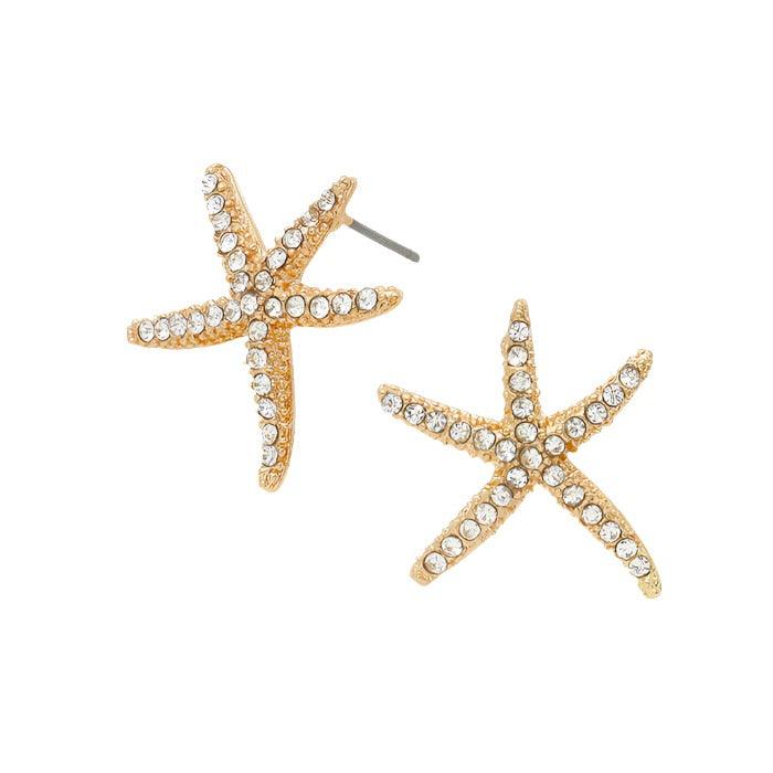 Gold Crystal Starfish Stud Earrings