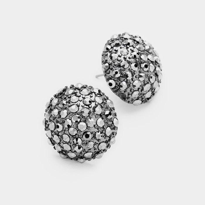 Hematite Rhinestone Embellished Dome Stud Earrings - Jewelry Store by Erik Rayo