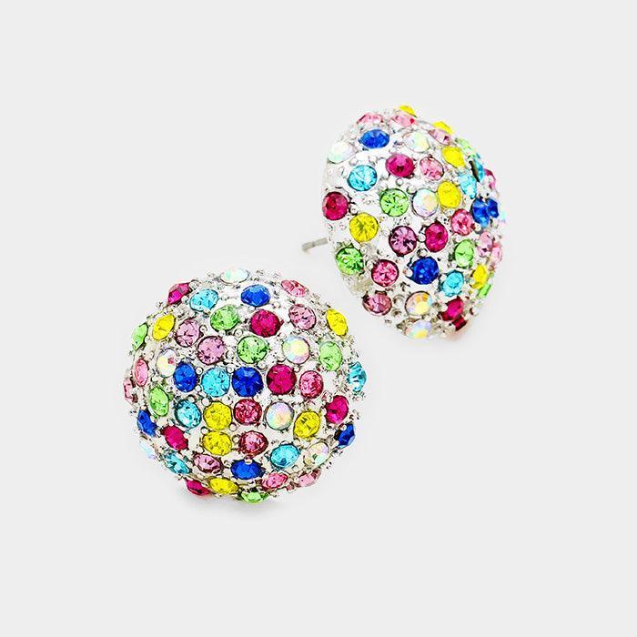 Rhinestone Embellished Dome Stud Earrings - Jewelry Store by Erik Rayo