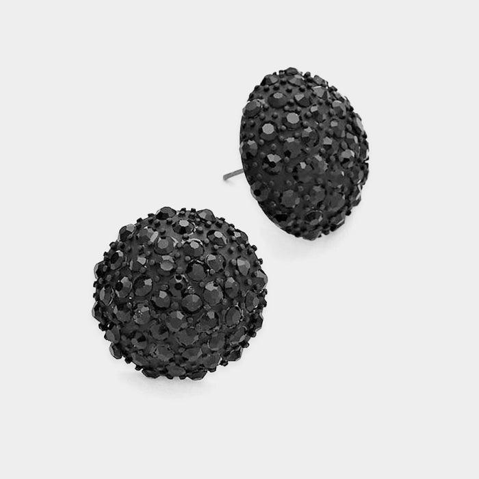 Black Rhinestone Embellished Dome Stud Earrings - Jewelry Store by Erik Rayo