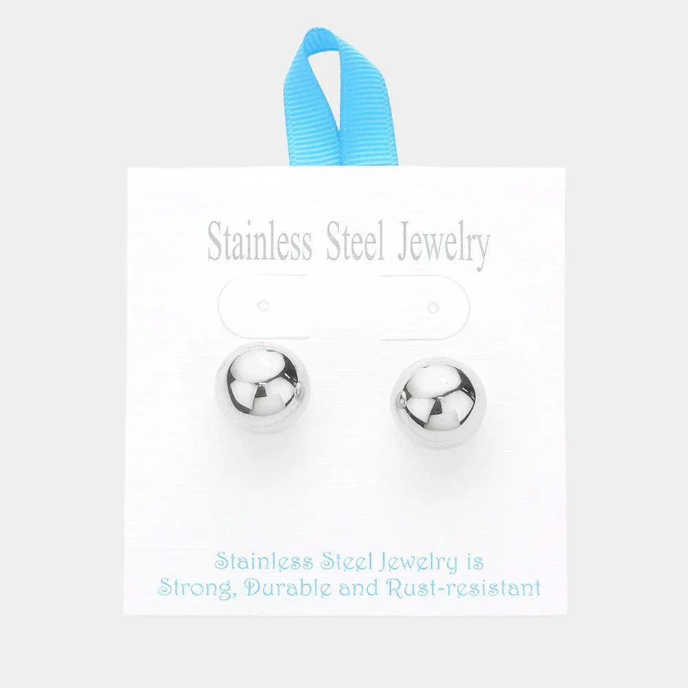 Stainless Steel 0.6 Inch Metal Ball Stud Earrings - Jewelry Store by Erik Rayo