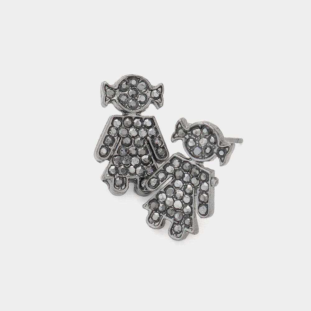 Rhinestone Embellished Girl Stud Earrings - Jewelry Store by Erik Rayo