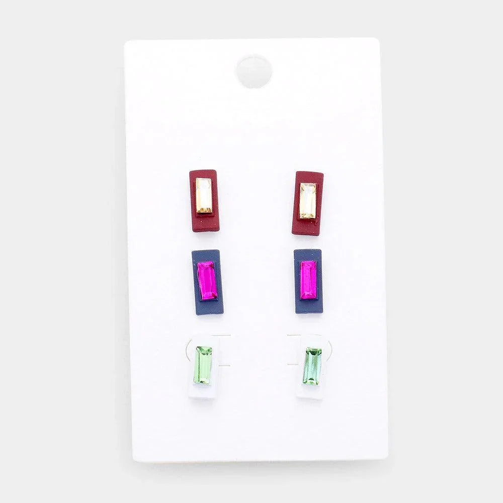 3PCS - Colorful Rectangle Stud Earrings - Jewelry Store by Erik Rayo