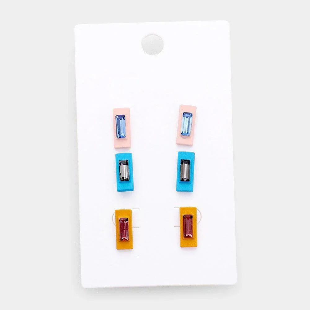3PCS - Colorful Rectangle Stud Earrings - Jewelry Store by Erik Rayo