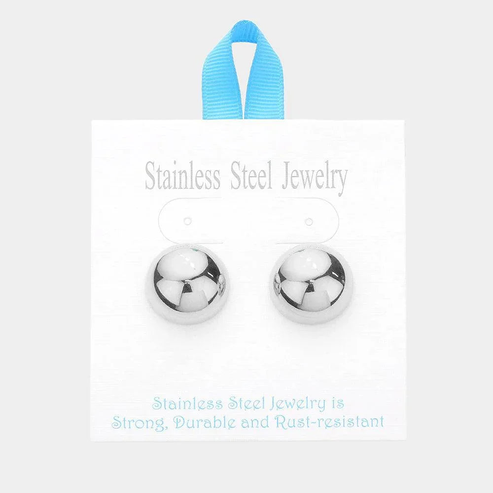 Stainless Steel 0.75 Inch Metal Dome Stud Earrings - Jewelry Store by Erik Rayo
