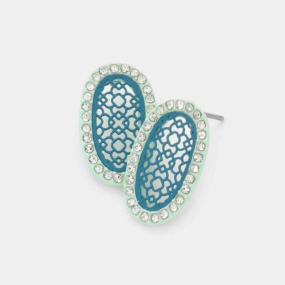 Mint Filigree Rhinestone Stud Earrings - Jewelry Store by Erik Rayo