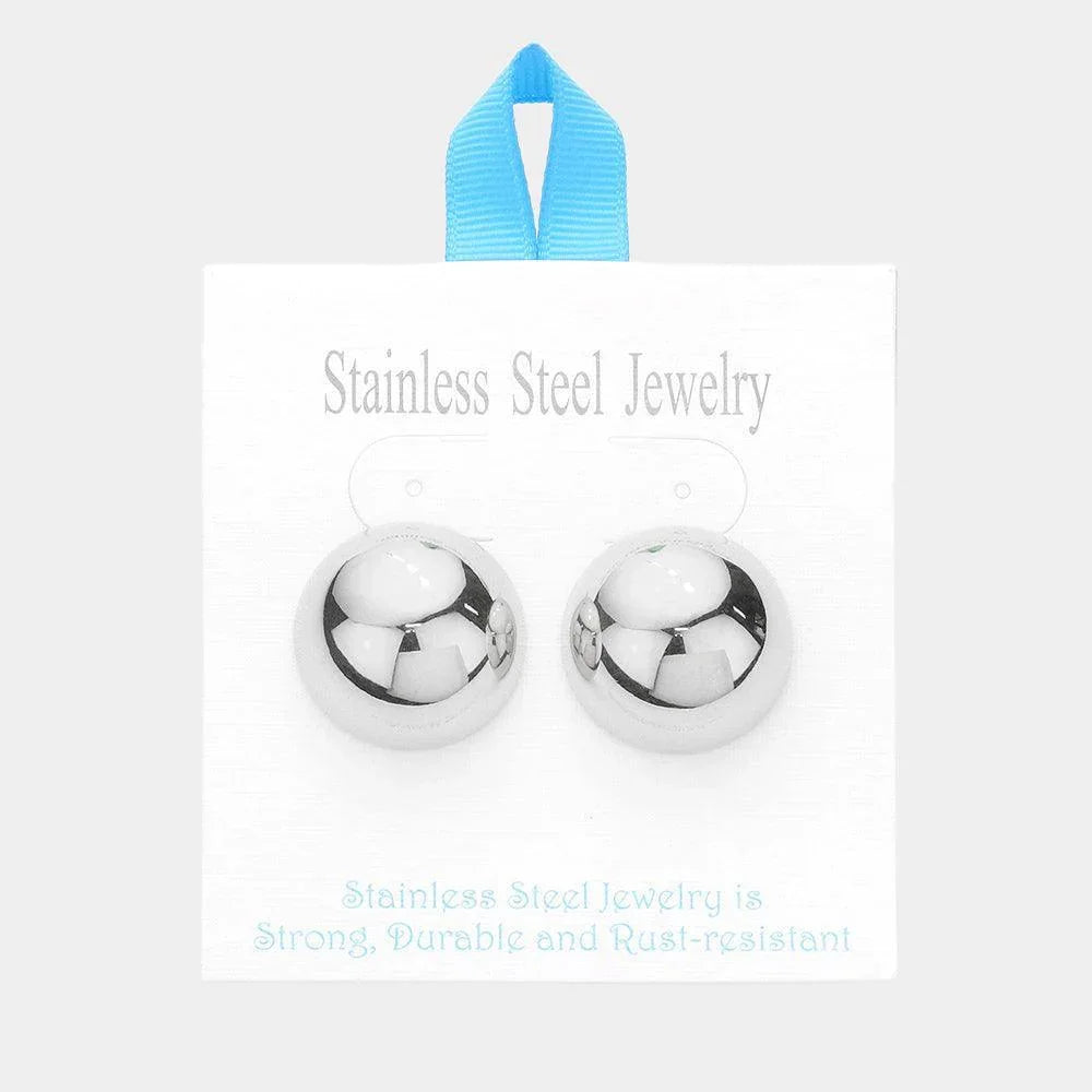 Stainless Steel 1 Inch Metal Dome Stud Earrings - Jewelry Store by Erik Rayo