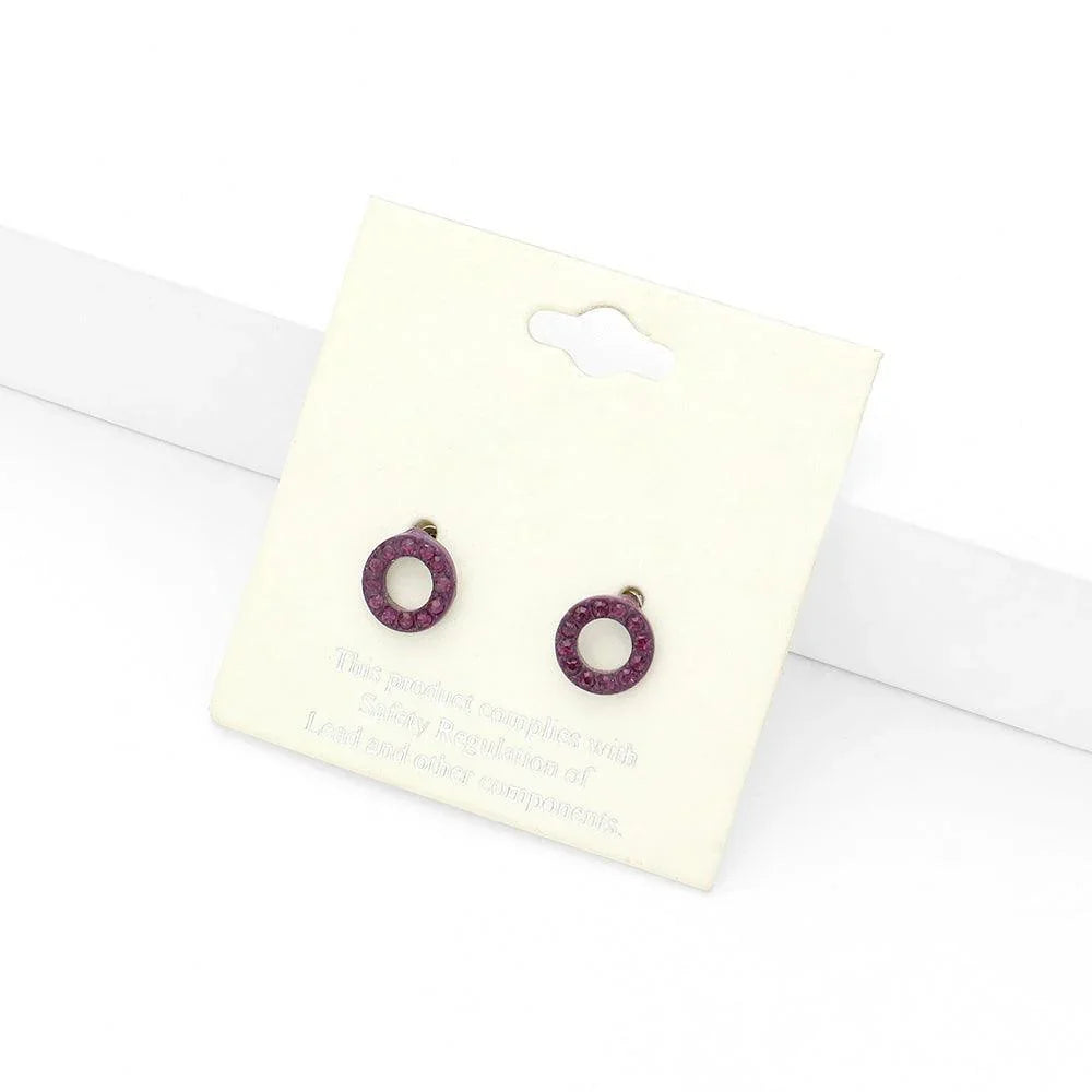 Amethyst Rhinestone Embellished Open Circle Stud Earrings - Jewelry Store by Erik Rayo