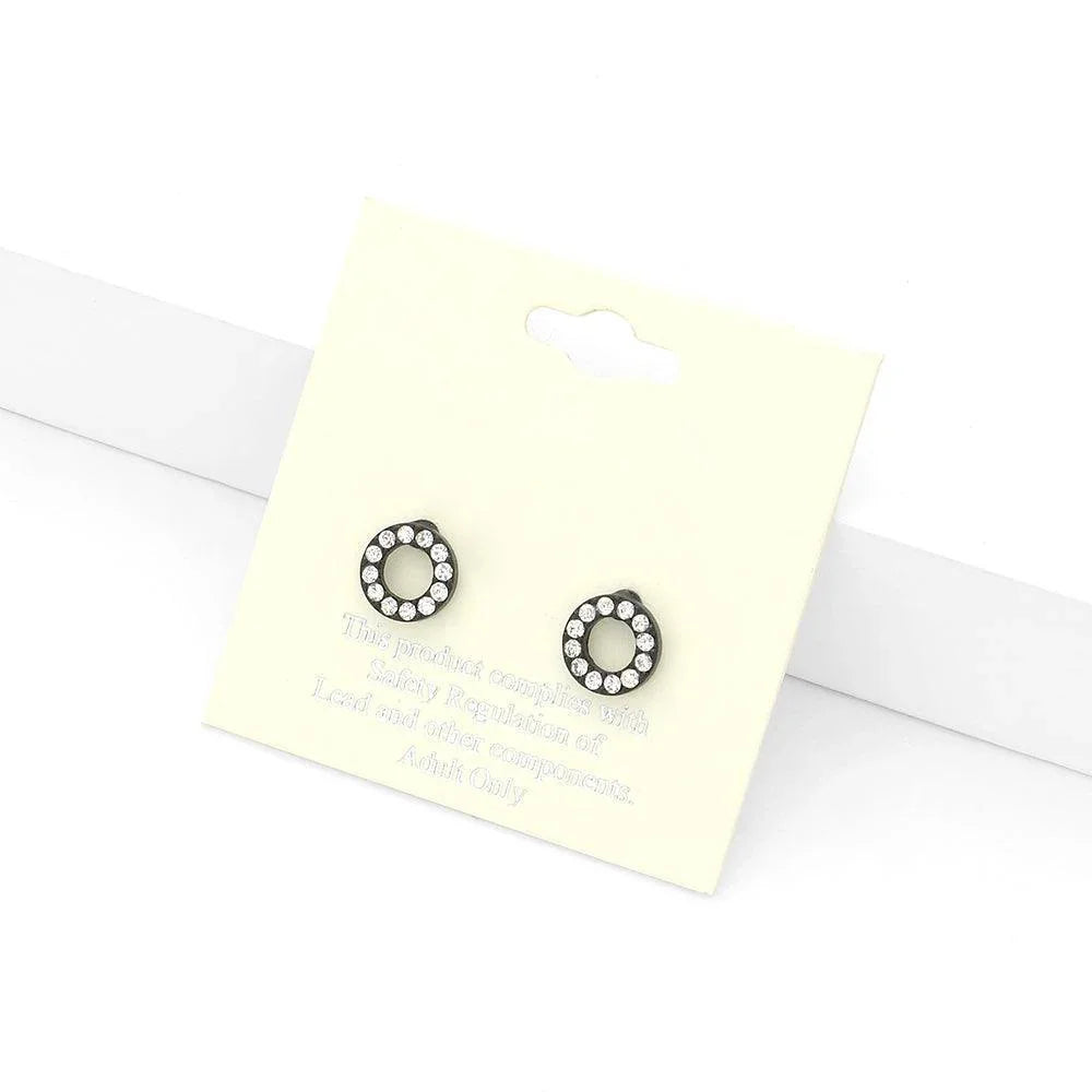 Clear Rhinestone Embellished Open Circle Stud Earrings - Jewelry Store by Erik Rayo