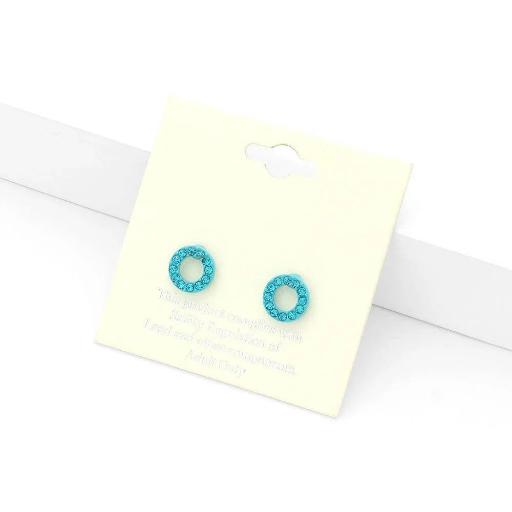 Blue Rhinestone Embellished Open Circle Stud Earrings - Jewelry Store by Erik Rayo