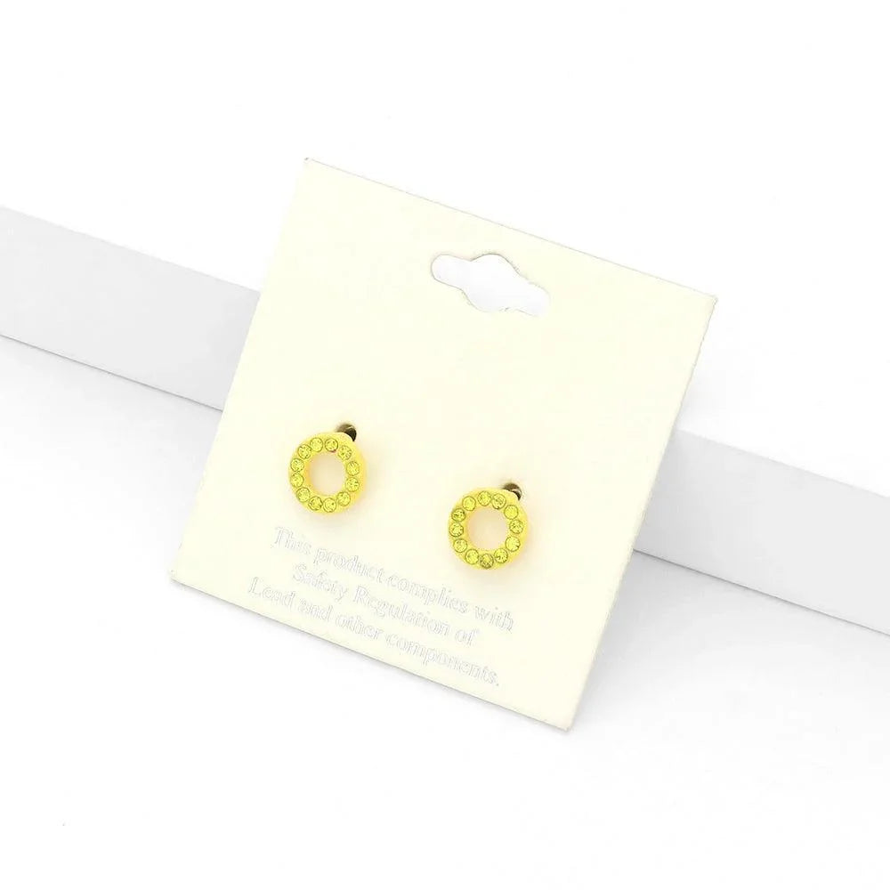 Yellow Rhinestone Embellished Open Circle Stud Earrings - Jewelry Store by Erik Rayo