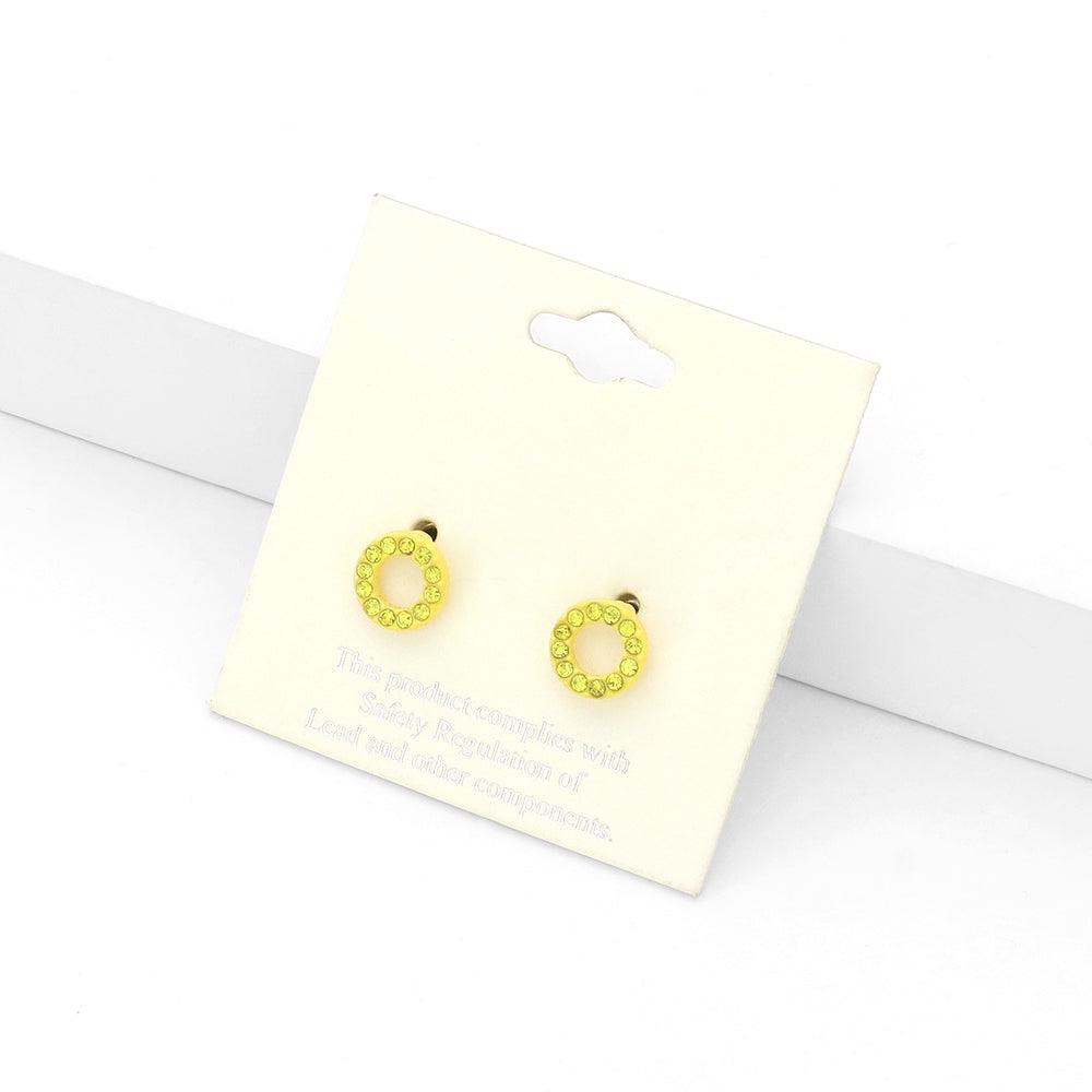 Yellow Rhinestone Embellished Open Circle Stud Earrings