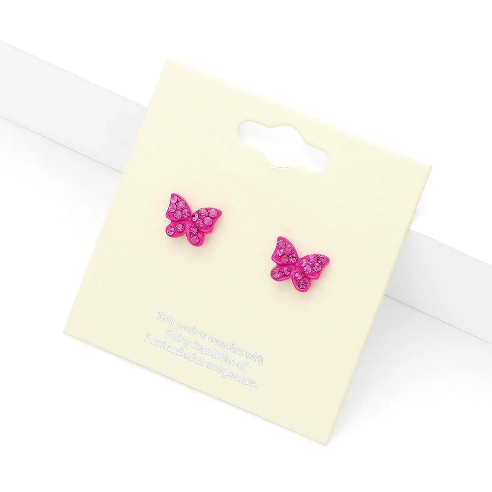 Red Crystal Butterfly Stud Post Earrings - Jewelry Store by Erik Rayo