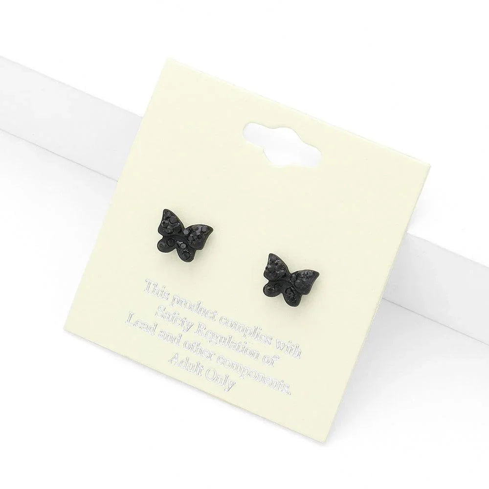 Black Crystal Butterfly Stud Post Earrings - Jewelry Store by Erik Rayo