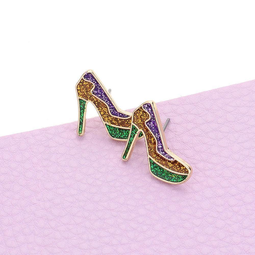 Enamel Mardi Gras High Heel Stud Earrings - Jewelry Store by Erik Rayo