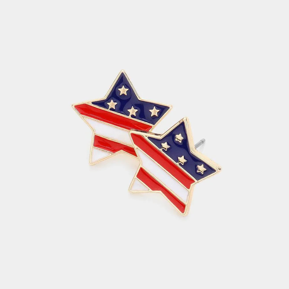 American USA Flag Enamel Star Stud Earrings - Jewelry Store by Erik Rayo