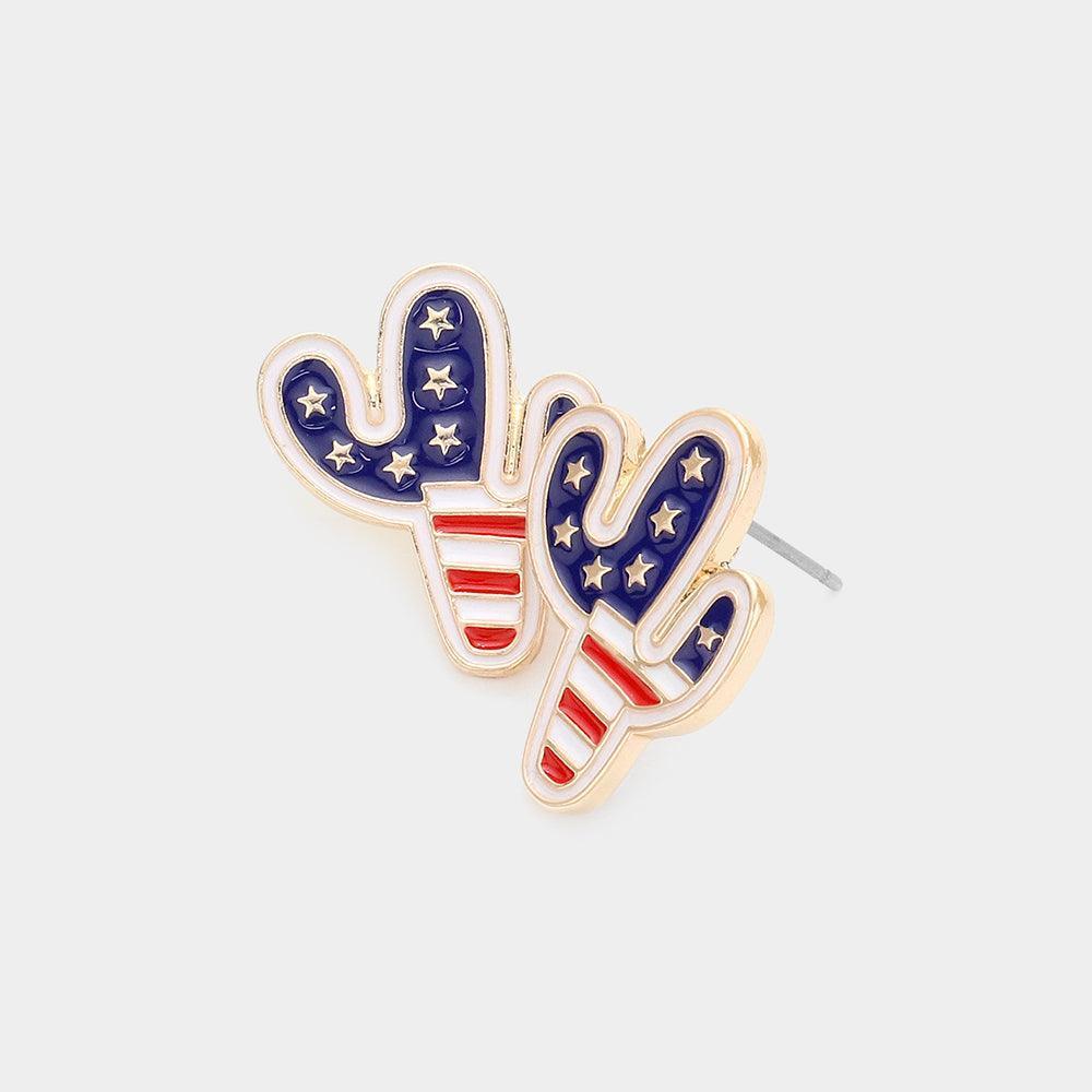 American USA Flag Enamel Cactus Stud Earrings - Jewelry Store by Erik Rayo