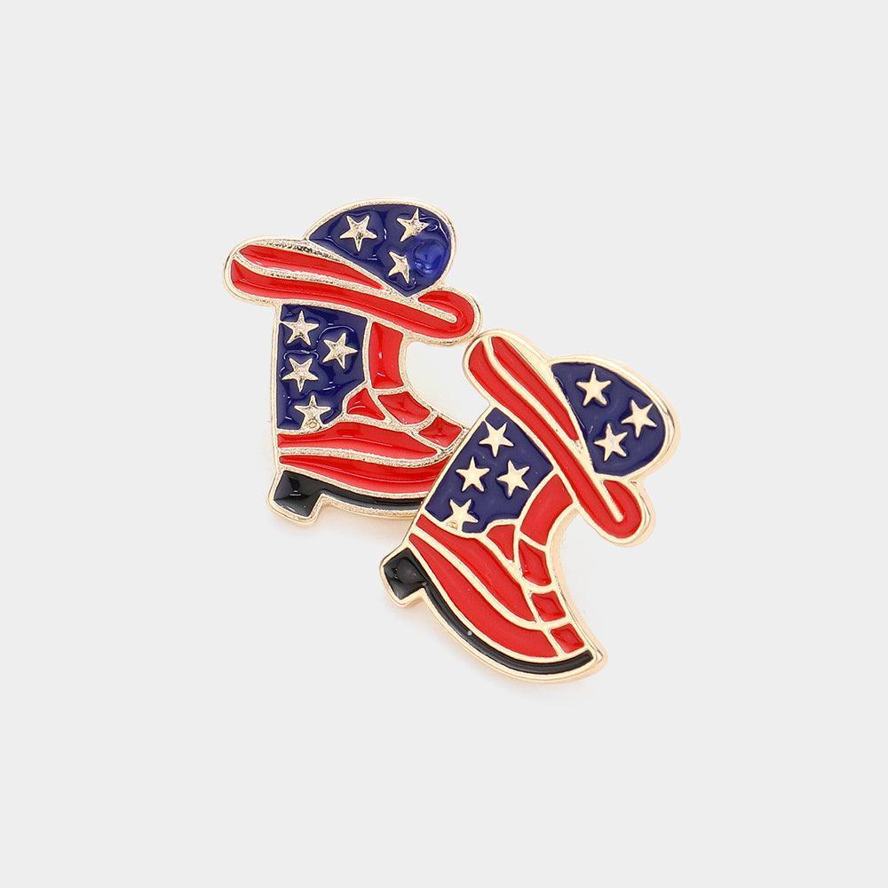 American USA Flag Enamel Cowboy Boots Stud Earrings - Jewelry Store by Erik Rayo