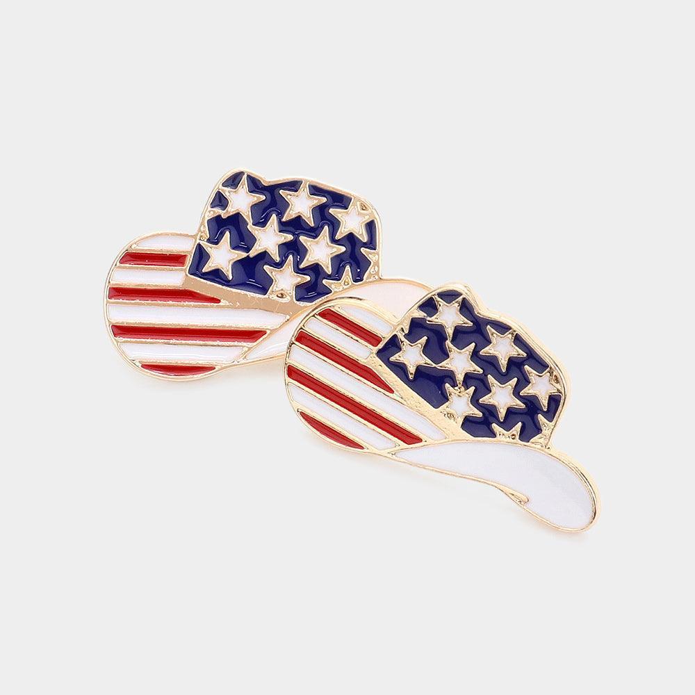 American USA Flag Enamel Cowboy Hat Stud Earrings - Jewelry Store by Erik Rayo