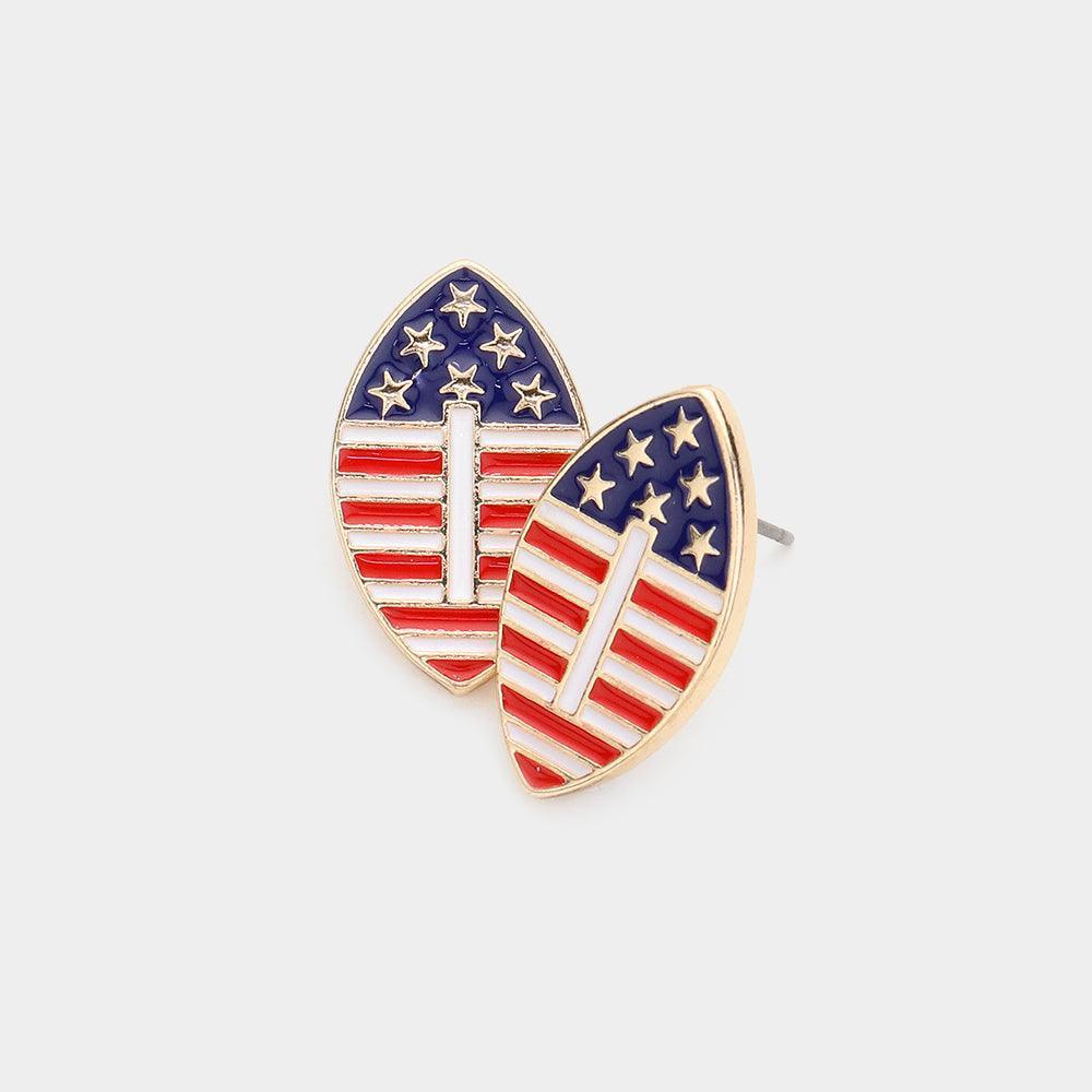 American USA Flag Enamel Rugby Ball Stud Earrings - Jewelry Store by Erik Rayo