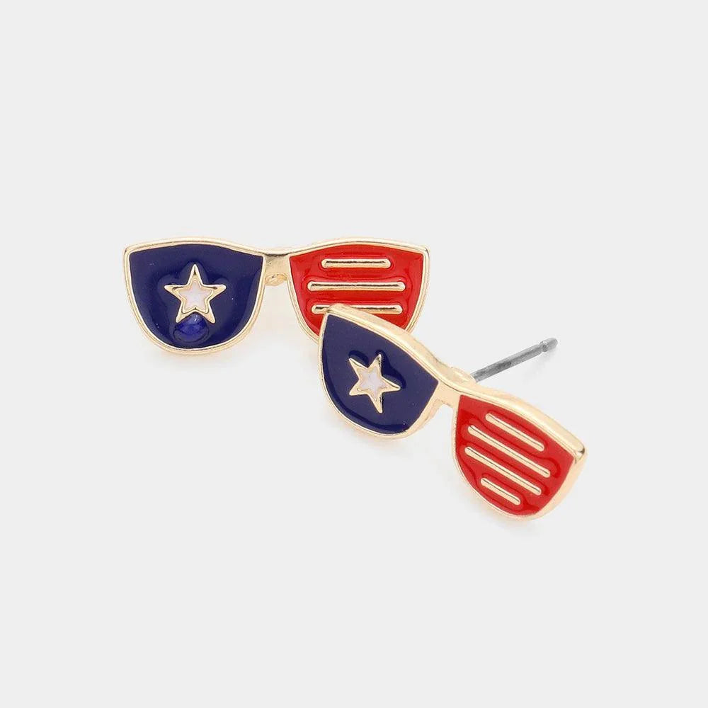 American USA Flag Enamel Sunglasses Stud Earrings - Jewelry Store by Erik Rayo