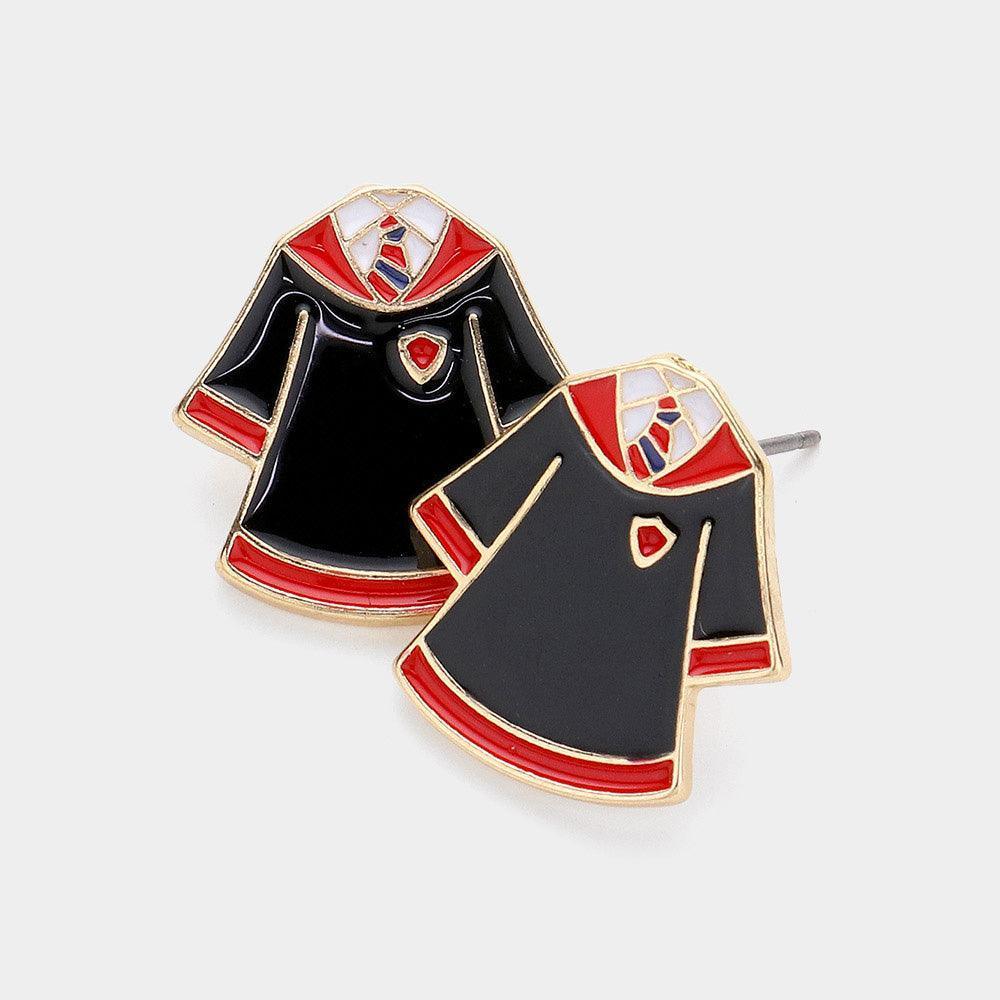 Black Enamel Graduation Gown Stud Earrings - Jewelry Store by Erik Rayo