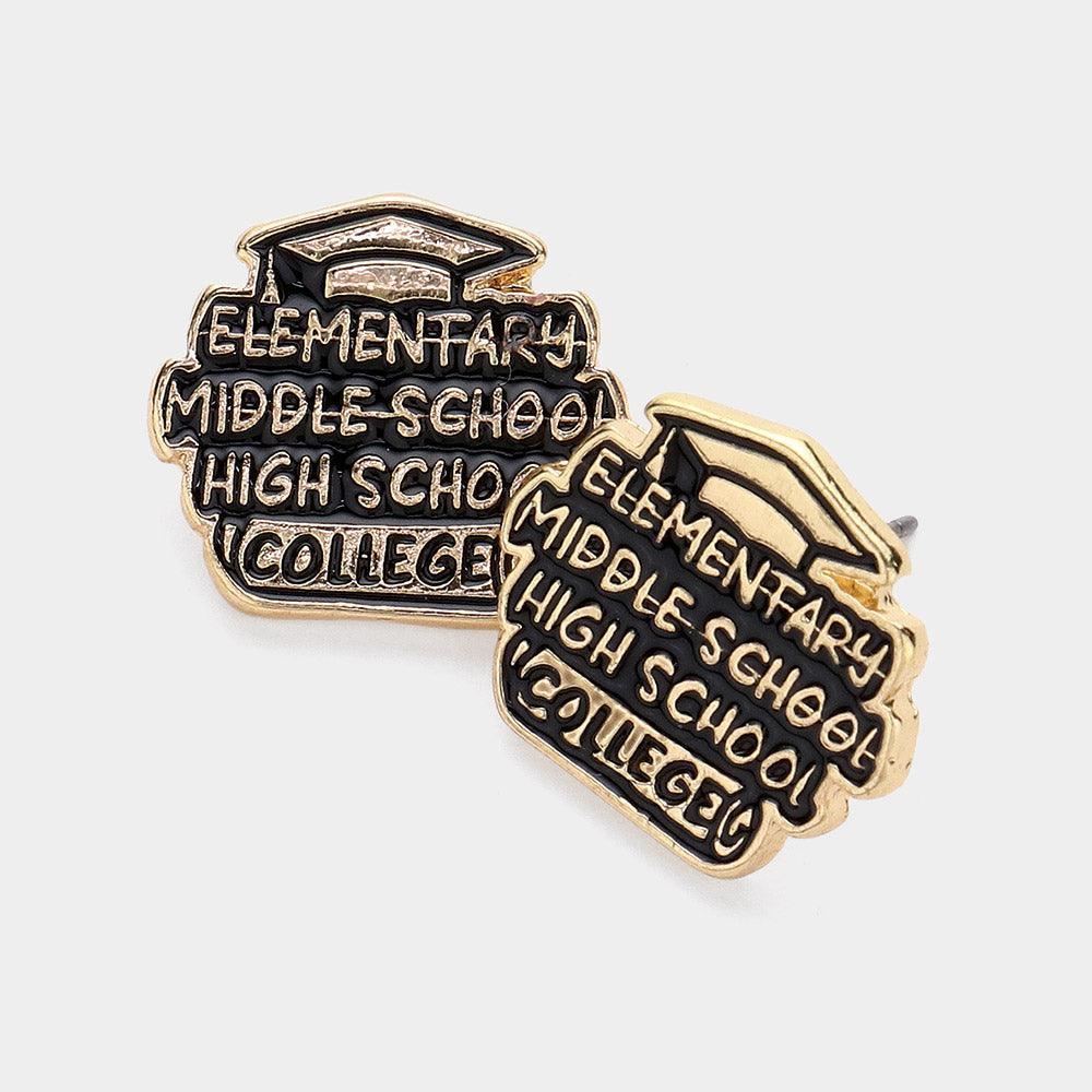 Black Enamel High School College Stud Earrings - Jewelry Store by Erik Rayo
