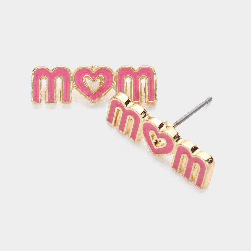 Pink Enamel Mom Stud Earrings - Jewelry Store by Erik Rayo