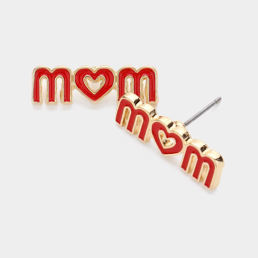 Red Enamel Mom Stud Earrings - Jewelry Store by Erik Rayo