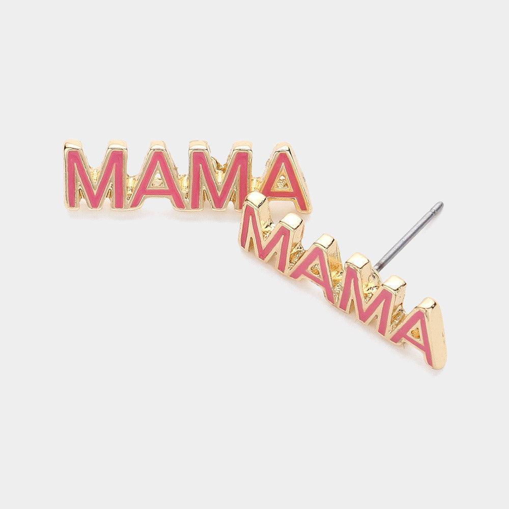 Pink Enamel MAMA Stud Earrings - Jewelry Store by Erik Rayo