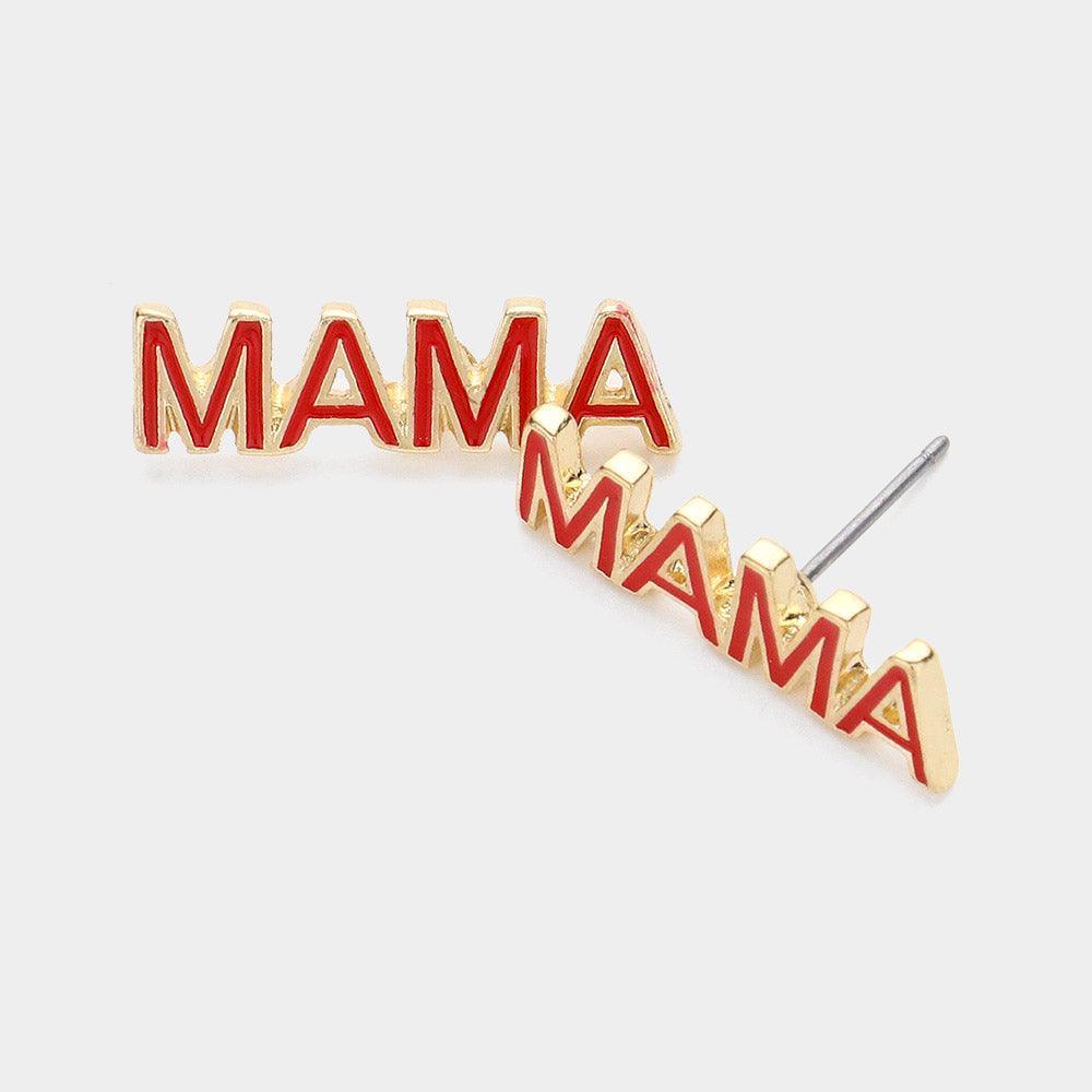 Red Enamel MAMA Stud Earrings - Jewelry Store by Erik Rayo