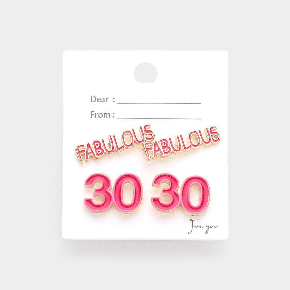 Pink 2PAIRS - Enamel Fabulous 30 Stud Earrings - Jewelry Store by Erik Rayo